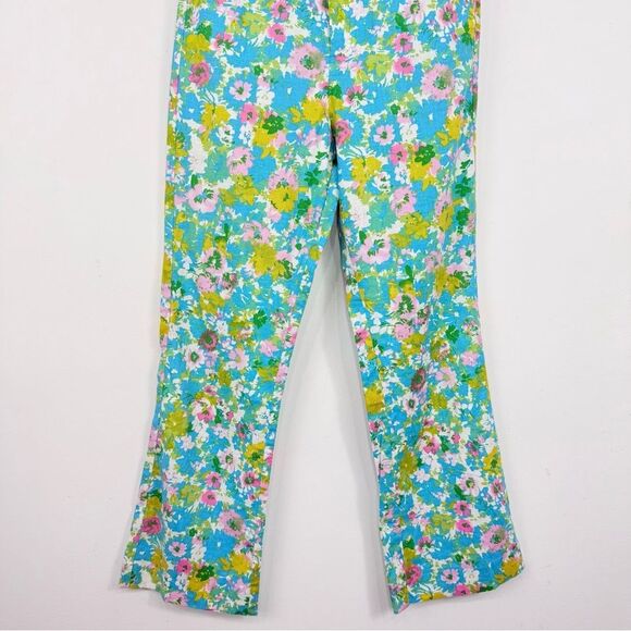 Zara Colorful Floral Retro Inspired Linen Blend High Rise Cropped Ankle Pants - Picture 10 of 16